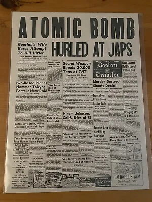 Vintage Newspaper Headline World War 2 U.s. Drops First Atomic Bomb Japan 1945 • $14.49