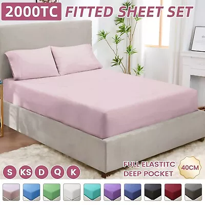 2000TC Ultra Soft Fitted Sheet Pillowcases Set Hotel Quality S/D/Queen/King Bed • $30.95