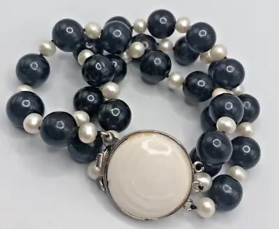 Vintage Triple Strand Black & White Cultured Pearl Bracelet • $14.99