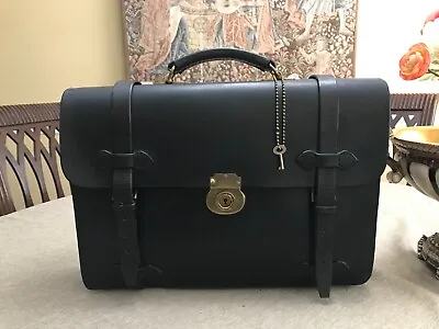 J & M DAVIDSON  Vintage Thick Black Bridle Leather  Briefcase - Made In England • $800