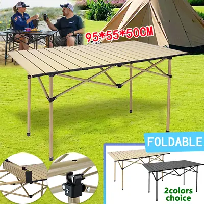 Folding Camping Table Roll Up Aluminum Portable Outdoor Picnic BBQ Desk 2 Size • $40