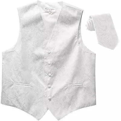 New Polyester Men's Tuxedo Vest Waistcoat & Tie Paisley White Wedding Formal • $29.99