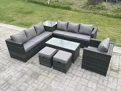 Fimous Garden Furniture Rattan Corner Sofa Set With Square Side Coffee Tea Table • £769