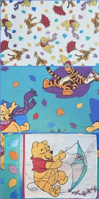Vintage DISNEY Winnie The Pooh Tigger Blustery Day Leaves 3-Pc. Double Sheet Set • $19.95