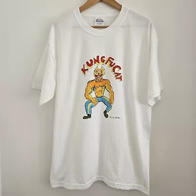 Vintage Daniel Johnston Shirt Adult Large Kung Fu Cat Art Tee Artist 90s Y2K • $124.98
