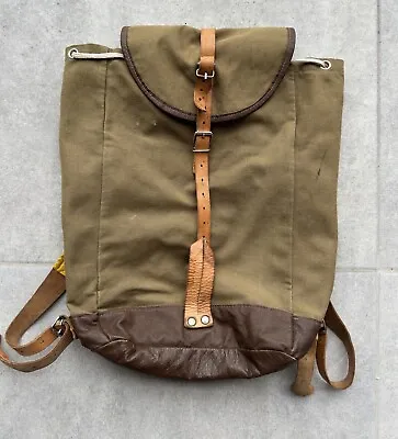 VINTAGE ARMY 1980s 80s MILITARY BAGS RARE BACKPACK LEATHER STRAPS • $60