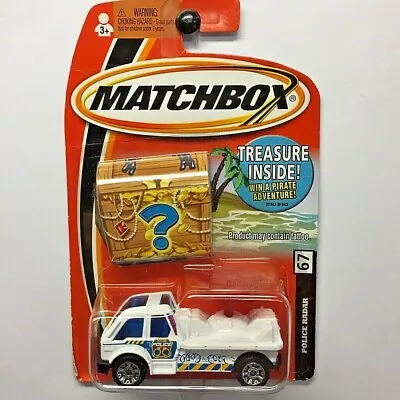 NEW Matchbox Police Radar Truck Buried Treasure Inside White No 67 Long Card • $13.95