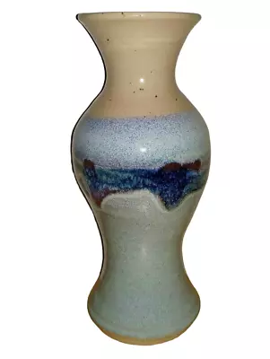 Randy Ritter Studio Pottery Michigan Artist 8.25   Flower Vase Ebb & Flow Blue • $39.99