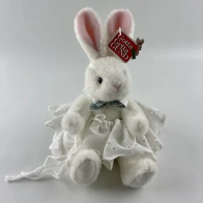 GUND White Bunny Plush Dress Jointed Rabbit 10” Pink Ears Vintage Tags B Bunny • $14.95