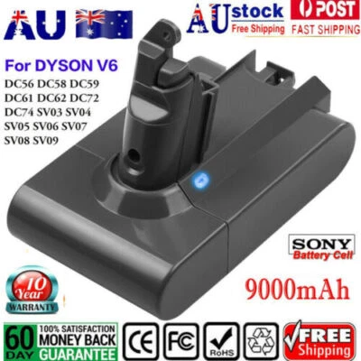 9000mAh FOR DYSON V6 BATTERY ANIMAL DC58 DC59 DC62 SV03 SV04 SV06 SV09 Absolute • $29.99