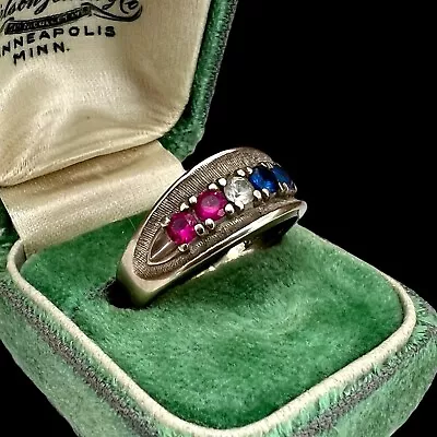 Antique Vintage Deco Retro 10k White Gold Ruby Diamond Sapphire Ring S 7.25 5g • $133.50