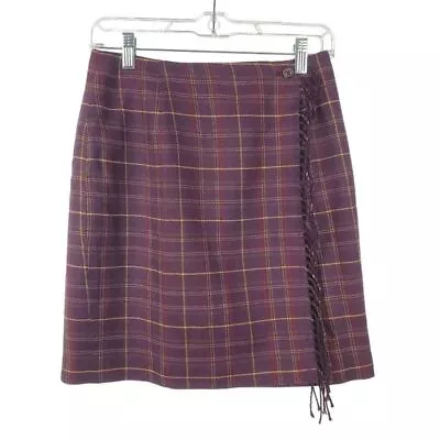 Vintage Wrap Skirt Small  26  Maroon Gold Plaid Charter Club Academia Fringe 90s • $23.99