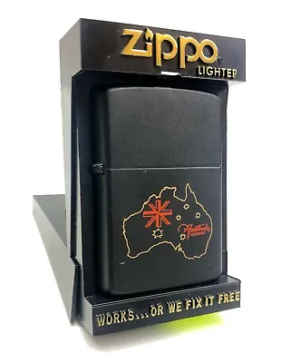 Genuine Retro Zippo Lighter - Black Australian Souvenir Pattern - Made In The US • $55