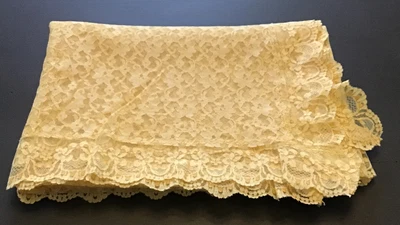 $12 • Buy Vintage Rectangle 86x 64Yellow Lace Table Cover Sheer Floral Tablecloth