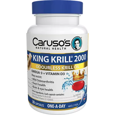 Caruso's King Krill 2000mg 30c - Odourless Omega 3 Krill Oil + Vit D Carusos • $39.95