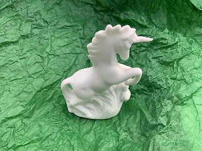 1983 All White Miniature Aldon Fine Bisque Porcelain Rearing Unicorn Horse • $18