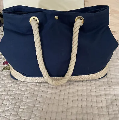 Lord And Taylor Navy Canvas Tote Beach Bag Rope Handles • $15