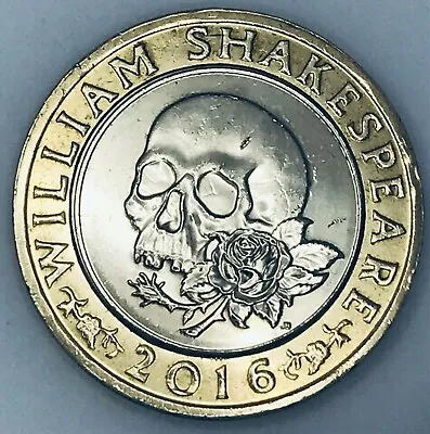 £2 • Buy 2016 William Shakespeare £2 Coin - Skull And Rose - Lightly Circulated.