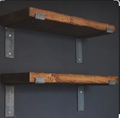 Rustic Scaffold Board Wooden Shelf With Industrial Metal Heavy Duty Brackets • £20
