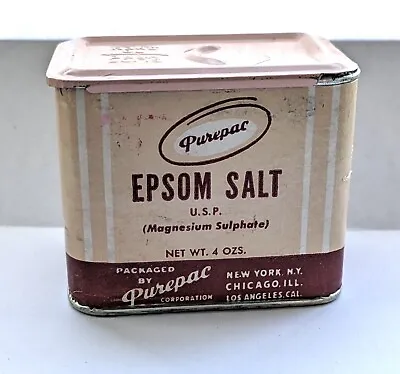 Vintage Purepac Epsom Salt Tin Packaging Pink 4 Oz Full • $13