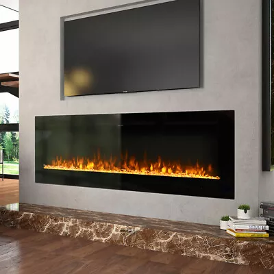 36 40 50 60 Inch Electric Wall Glass Fire Black Frame Media Insert Mounted • £179.95