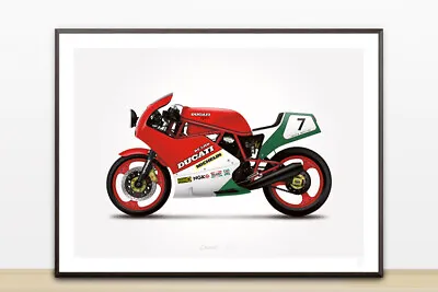 Ducati 750 F1 Motorcycle Illustration Poster Print 18 X 24 Inches • $38