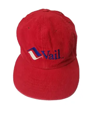 Vintage Vail Ski Resort Colorado Corduroy Adjustable SnapBack Hat Red White Blue • $24.89