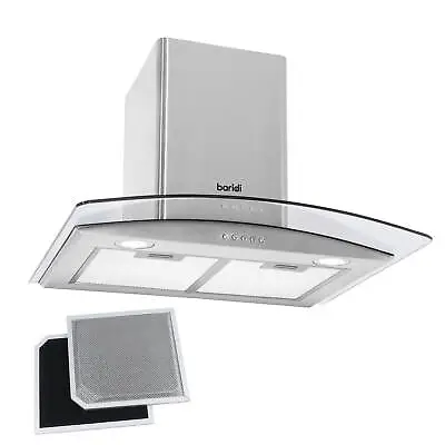 Glass Cooker Hood & Carbon Filters Curved 60cm - Stainless Steel • £119.98