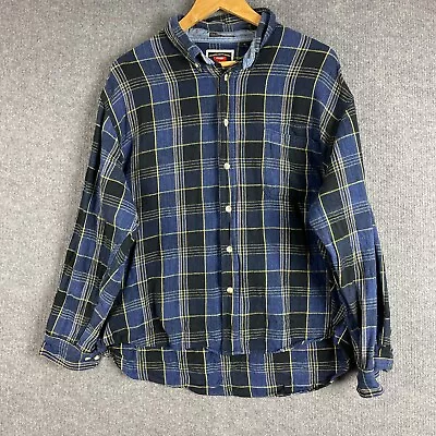 Wrangler Shirt Mens XL Blue Black Hero Lumberjack Flannel Button Up Western • $34.95