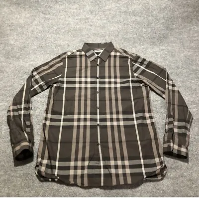 Burberry London Shirt Mens XL Black Gray Button Up Tailored Plaid Cotton Casual • $69.99