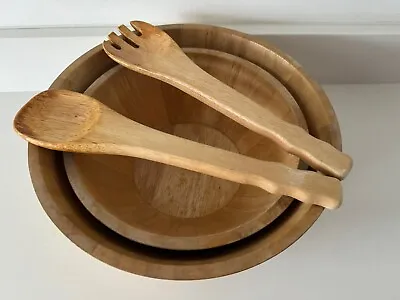 Set Of 2 Round Wooden Kitchen Server Bowls • £16