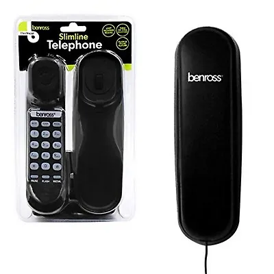 Benross Black Slimline Corded Telephone Table Wall Mountable Home Office Phone • £12.95