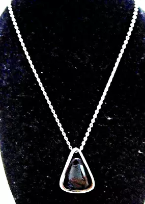 Unusual Vintage Jewellery Silver & Black Onyx Pendant On Chain • £12