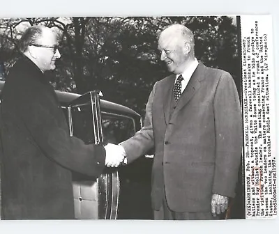 PRESIDENT EISENHOWER & French Premier Guy Mollet VINTAGE 1957 Press Photo • $40