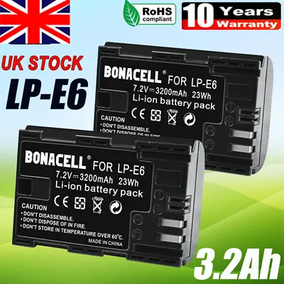 2Pack 3200mAh Rechargeble Battery For Canon EOS R7 EOS R R5 R6 Camera LP-E6 • £20.99