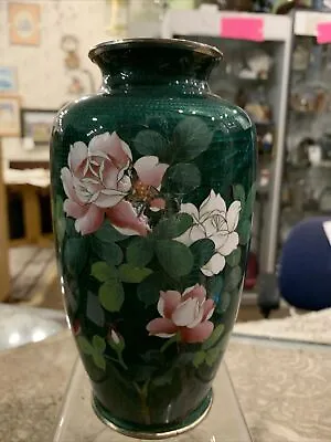 Vintage Antique Green Japanese Cloisonné Flower Floral  Vase • $25