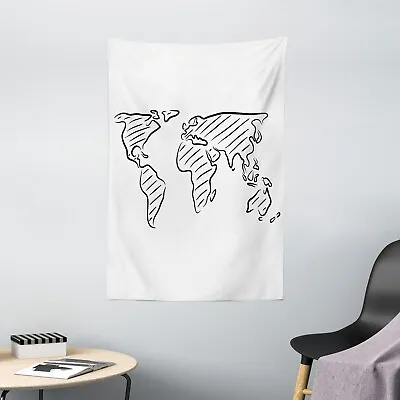 $29.99 • Buy World Map Tapestry Sketch Outline Artful Print Wall Hanging Decor