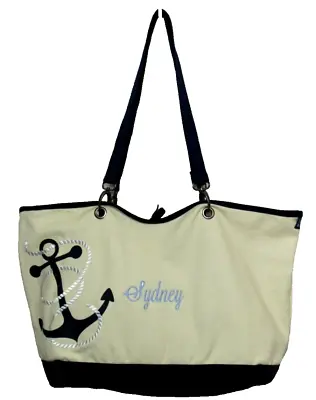 Thirty One Canvas Crew Anchor Tote Sydney Bag Double Handle Navy Blue Cream 31 • $13.39