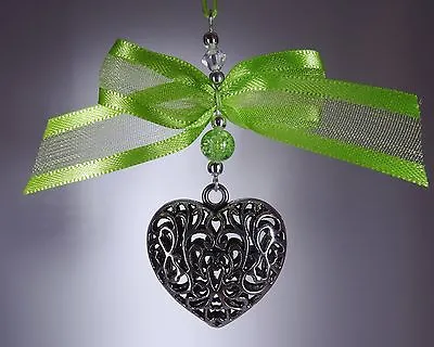 Xmas Tree Decoration - Silver Heart - Pearls Bows With A Crystal • £3.85