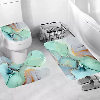Bathroom Decor Accessories Soft Flannel Bath Mat Modern 3d Print Shower Curtain • $65.52