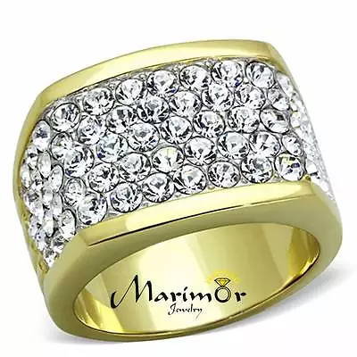 14k Gold Ion Plated Stainless Steel Crystal Cocktail / Fashion Ring Size 5-10 • $23.86