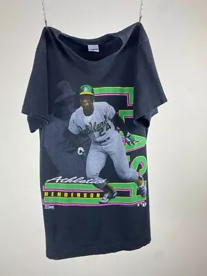 Vintage 1989 Rickey Henderson Oakland A's Salem Sports MLB Player T-Shirt Size M • $63.97