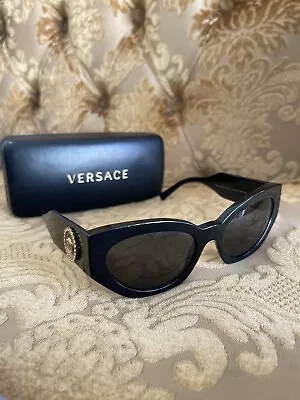 Versace Womens Cat Eye Black Gold Sunglasses 4376-B - Medusa Gold Crystal • $149.95