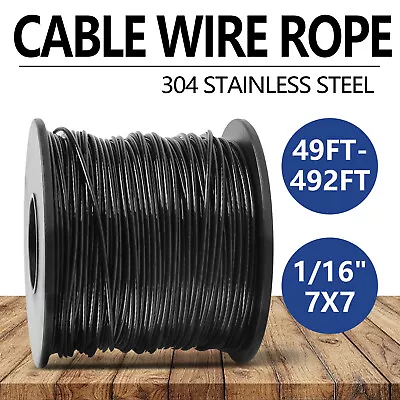 7x7 Stainless Steel Cable Wire Rope Black Vinyl Coated 480lbs Breaking Strength • $8.16