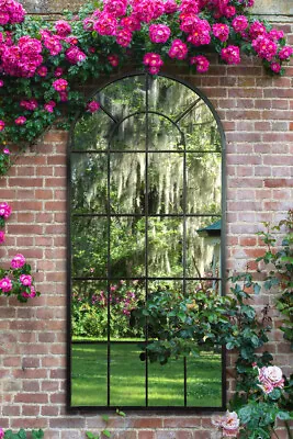 £197.99 • Buy Large Mirror Garden Black Arched Window Garden Metal Outdoor 5ft3 X 2ft5