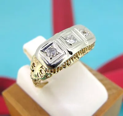.15 Ctw Diamonds 14k Yellow Gold Three Stones Antique Ring Size 2 • $350