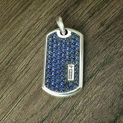 $82.49 • Buy 2Ct Round Sapphire Lab Created Dog Tag Pendant 14k White Gold Plated- Free Chain
