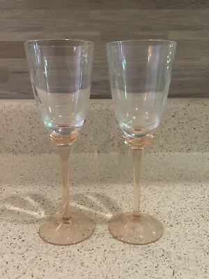Pair Of Wine/Champagne Glass Rose Pink Blush Stem 7-1/8” Tall - Valentines Day • $12.50