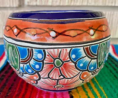 Mexican Ceramic Flower Pot Planter Folk Art Pottery Handmade Talavera #43 • $19.99