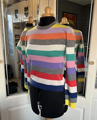 🌈 Jumper 1234🌈 100% Cashmere Multi Stripe Designer Rainbow Grey Size 1 / UK 8 • £5.79